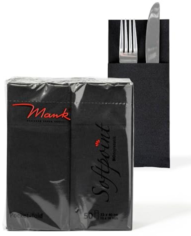 Mank Softpoint „Pub“ Besteckservietten Schwarz – 40x33 cm – 900 Stück – Hochwertige Servietten mit integrierter Bestecktasche – Weich, Saugstark & Hygienisch – Voller Karton für Gastronomie