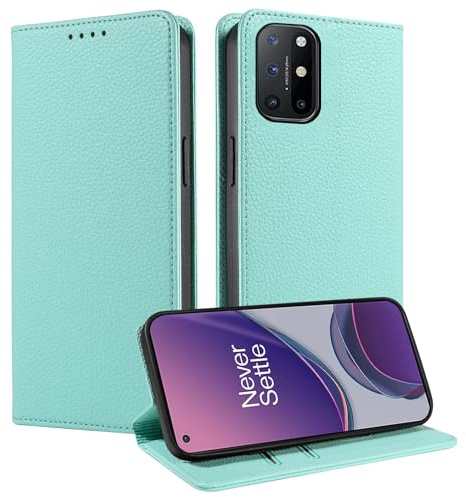 FERLAN Hülle für OnePlus 8T Schutzhülle [Litschi Leder][Kartenfach][Magnet][Standfunktion][RFID-Sperre],Handyhülle Ledertasche Kompatibel mit OnePlus 8T - Grün