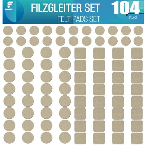 Shinfly Selbstklebend Möbelgleiter Set 104 Stück - 3mm Dicke Filzgleiter für Stühle, Beige