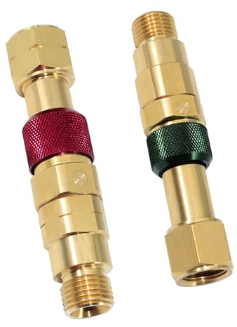 QDB10 Kit de déconnexion rapide en laiton pour lampe de poche avec clapets anti-retour, ensemble torche à tuyau, rouge combustible, vert oxy-green