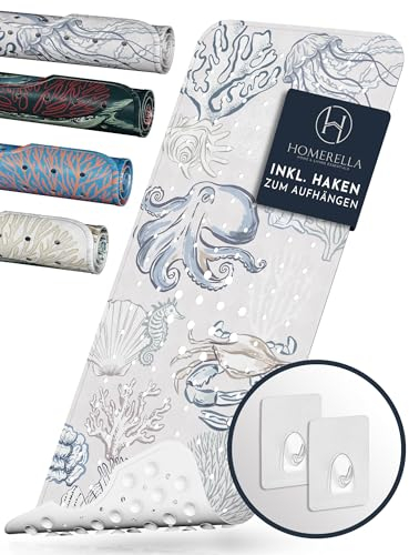 Homerella® Badewannenmatte rutschfest 100% BPA frei inkl. 2 Haken zum Aufhängen 100x40cm - Antirutschmatte Badewanne hautsensitiv & schimmelresistent - Badematte rutschfest maschinenwaschbar