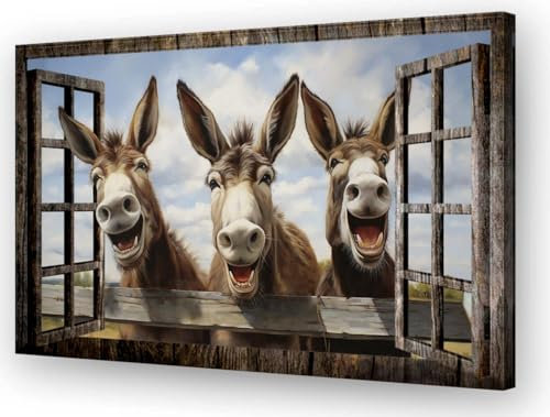 Linprout Lustiger Esel, Wandkunst, Bauernhaus-Tier-Poster, gerahmt, Fenster, Wandkunst, Bilder, Gemälde für Wohnzimmer, Dekoration, 20,3 x 30,5 cm