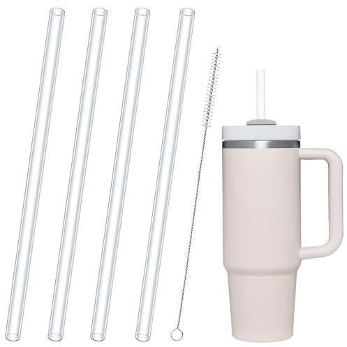 4 Pcs Replacement Cup Straw, 1 Pc Straw Cleaning Brush Reusable Straw for Designated Water Cup Compatible Reusable Clear Straws with Special Compatibility Plastic Straws for Travel Water Bottle