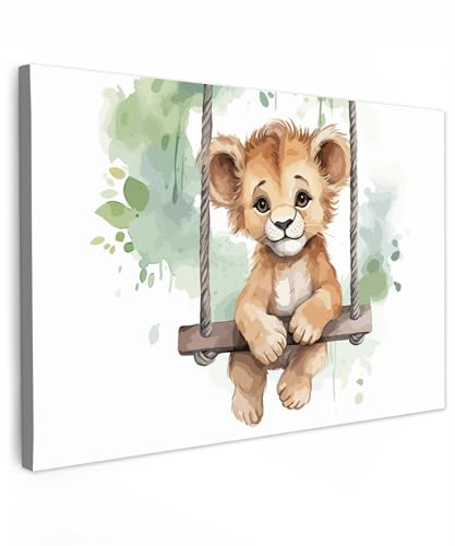 MuchoWow© Wandbilder Wohnzimmer Wanddeko Schlafzimmer Zimmerdeko | 90x60 cm - Wandgemälde Zimmer Deko auf Wand Dekoration Wall Art Löwe - Tier - Kinder - Dschungel - Kinderzimmer - Babyzimmer