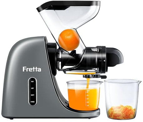 Fretta - Exprimidor de prensa en frío, exprimidor de verduras y frutas con conducto de alimentación de 3 pulgadas, exprimidor lento masticante, extractor de jugo, exprimidor fácil de limpiar, 2