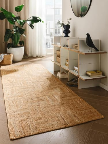 benuta Pure Jute Teppich Jutta - Natur 80x250 cm - Handgewebter Wohnzimmerteppich - Natürliches Boho Design - Für Fußbodenheizung geeignet