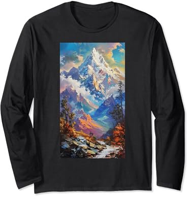 Huile Peinture Himalaya Montagne Scène sauvage Manche Longue