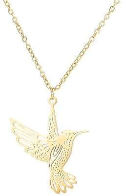 BlackAmazement 316L Edelstahl Halskette mit Anhänger Edelstahl Kolibri Vogel Silber Gold Damen Herren (Gold)