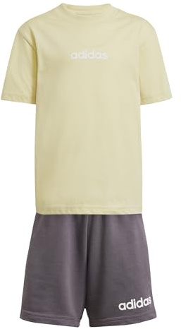 adidas Unisex Kinder ESSENTIALS LINEAR LOGO T-SHIRT SET, powder yellow/white, 6-7 Years