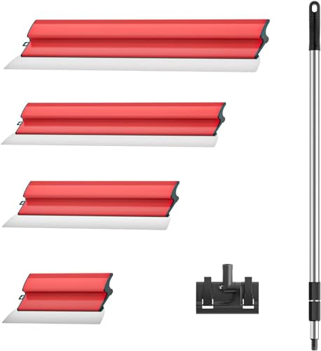 WOOLUCK® Lame à Lisser pour cloison sèche,Spatule Enduit en Acier Inoxydable avec Poignée d'extension,pour cloison sèche en ciment et en béton(25cm+40cm+60cm+80cm)