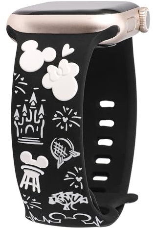 BEEXI Cartoon Engraved Strap Compatible with Apple Watch 38/40/41/42mm, Silicone, Black, White, Multicolor, Standard, Decorative, Female, Waterproof, Breathable, Lightweight, Unique Design