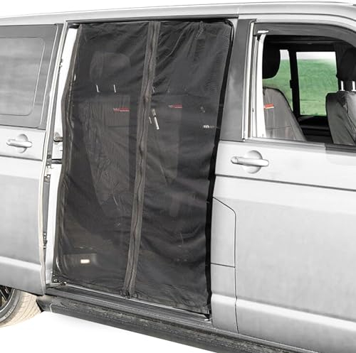 GINGER TECH Van Sliding Door Magnetic Fly Screen Black Mesh Mosquito Net Sun Protection with Zip, Car Camping Net, Tailgate Shade, for Caravan, Motorhome, Camper, Side Door (M 155 * 150cm)