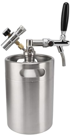 5L Mini Barril de Cerveza Inoxidable, Keg Growler con Grifo Ajustable | Portátil con Sistema de Dispensador a Presión y Regulador de Presión de 60PSI para Cerveza Casera, Artesanal y de Barril