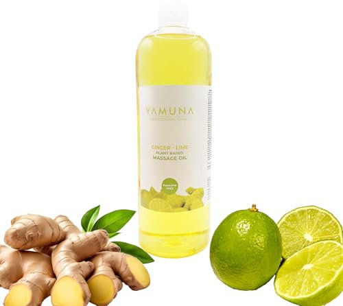YAMUNA NATURAL BEAUTY Massageöl, 100% pflanzlich, Naturkosmetik aus Ungarn. Professionelles Öl – frei von Paraffin und Parabenen für eine erfrischende Massage.Gratis Spender!(1000 ml, Ingwer-Limette)