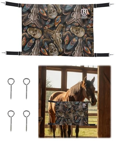 Harrison Howard Horse Stall Guard with Adjustable Straps and Sturdy Spring Hooks Included Aisle Guard Stall Guard for Horses, Skull Dread