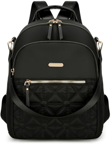 JANSBEN Rucksack Damen Klein, Cityrucksack Anti-Diebstahl Schultasche Nylon Schultertaschen Daypacks Damen Rucksackhandtaschen für Lässig Schule Reise Arbeit,Schwarz
