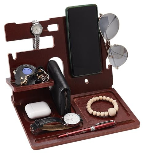 FINGERINSPIRE Holz Dockingstation 19x25x22cm Nachttisch Organizer Tisch Ladestation Nachttisch Telefon Lade Organizer Holz Ladeständer Für Handy Uhr Sonnenbrille Geldbörse