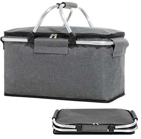 Isolierter Picknickkorb, 22L Thermo Kühltasche Mit Großem Fassungsvermögen, Korb Mit Deckel Für Grillen, Faltbarer Picknickkorb, Für Picknicks Im Freien, Einkaufen Und Reisen