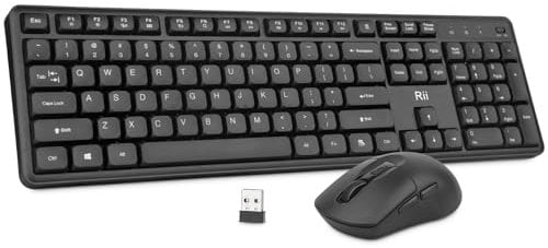 Rii Tastatur Maus Set Kabellos, 2.4 GHz Leise Funktastatur mit Maus, Wireless Keyboard and Mouse, für PC/Laptop/Windows/MacOS/Linux, QWERTZ Deutsches Layout - Schwarz