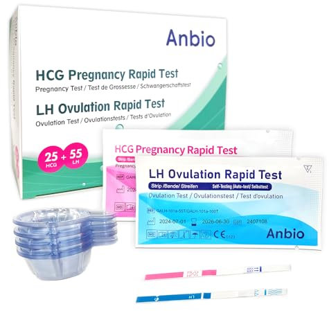 Anbio 55 Ovulationstest 25 miu/ml + 25 Schwangerschaftstest Frühtest 10 miu/ml - im Breite 5 mm, Zuverlässiger Schneller Schwangerschaftstest