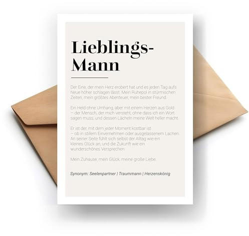 Lieblingsmann das Definition Klappkarte – Karte für deinen Lieblingsmenschen | Hochwertige Glückwunschkarte | Originelle Geschenkidee | Handmade | 300g Papier | Grusskarte Inkl. Umschlag