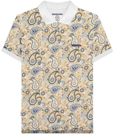 Lambretta Mens Paisley Brand Three Button Polo Shirt - White/Navy - S