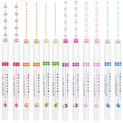 AetherAurora 12 Stück Curve Textmarker, Farbige Kurvenstifte für Notizen | Spitze Stifte mit Verschiedenen Formen, mit 6 verschiedenen Kurvenformen, für Scrapbook, Notizen, Journaling, Kalender