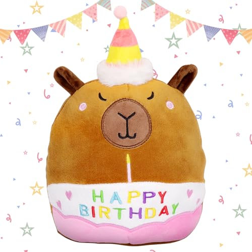 Capybara Kuscheltier, 25cm Happy Birthday Plüschtier, Geburtstag Kuscheltier Plüschtier, Stofftier Kawaii Capybara, Plüsch Plüschkissen Spielzeug, Geburtstag Geschenk für Kinder Jungen Mädchen