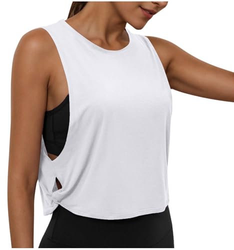Gym Tops for Women UK Loose Basic Vest Sleeveless T-Shirts Athletic Tank Top Quick Dry Yoga Tees Workout Sports Tops for Fitness Running Walking White