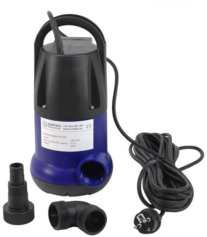 Bomba de drenaje sumergible Ampika DP-555 con flotador electrónico (capacidad de 160 l/min, profundidad máx. de inversión 8.5m) con sensor de nivel vertical incorporado