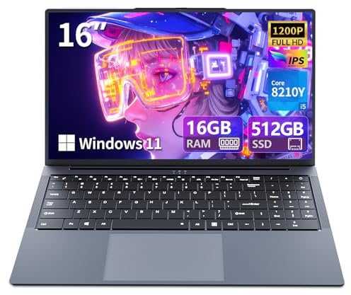 16 Portatile PC Core i5-8210Y, Notebook 16 GB RAM SSD 512 GB, Laptop con display 1920x1200 FHD, Win11 Pro, RJ45, Type-C, USB 3.0, Wi-Fi, BT5.0, tastiera digitale retroilluminata Computer portatile