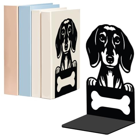WADORN 1 Paire Serre Livres Décoratifs en Métal Motif Teckel pour Étagères Serre Livres Robustes et Antidérapants en Forme de Chien Mignon Support de Livres Noir pour Étagère de Bureau 12x9x18cm