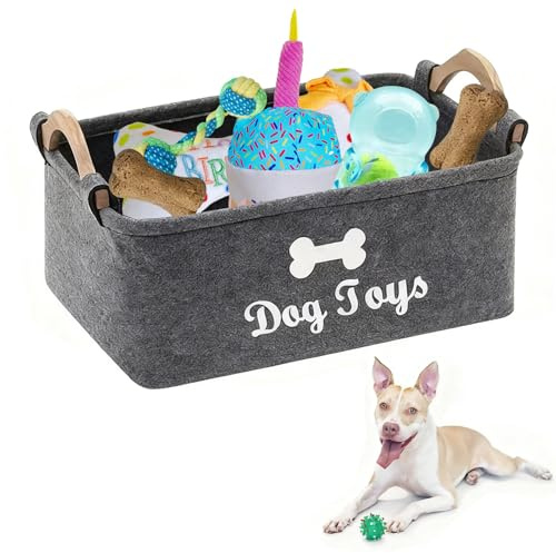 iuiiaii Dog Toy Box, Dog Toy Basket, Dogs Collapsible Toys Storage Basket With Cute Pattern Dogs Toy Box Storage Pet Stuff Basket for Dog Toy Storage, Doggy Clothes Blankets Storage ﻿