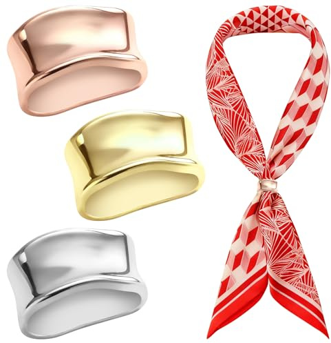 3 Stück Seiden-Schalring Klammer, Schalclips aus Legierung mit Gold, Silber und Roségold, Modeaccessoires für Seidenschals, stilvolle Halterungsschnalle für Wickel