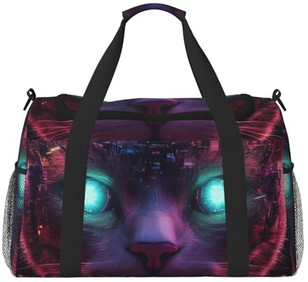 Futuristic Reisetasche mit Katze, wasserabweisend, kompakt, für Sport, Fitnessstudio und Wochenende, für Damen und Herren