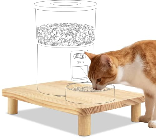 SZEE Erhöhter Stand für Futterautomat Katze, Katzenfutter Automat Halterung aus Massivholz, Entlastet Wirbelsäule und Gelenke spürbar der Katzen, Cat Feeder Automatic Elevated Stand, 34,3×20×6,1CM