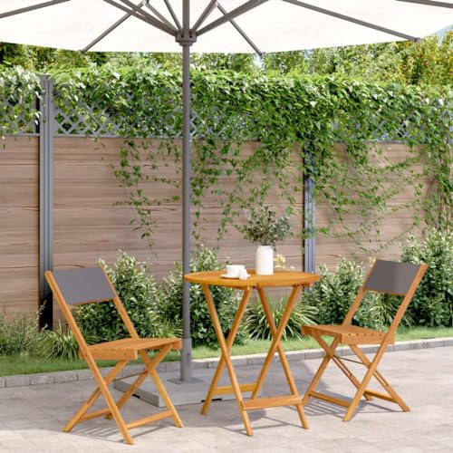 QJBSAVVA 3-TLG. Bistro Set Anthrazit 70 cm Akazienholz klappbarer Gartentisch & 2 Stühle für kleine Balkone Terrasse Camping robust & platzsparend