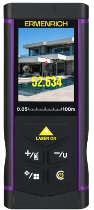 Ermenrich PRO LR100 Metro Laser Professionale Distanziometro 100m | Misuratore Laser con Fotocamera, LCD Retroilluminato, Modalità di Pitagora, Misura Distanza, Area e Volume, per Edilizia