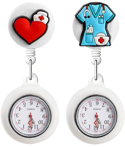 ZenithCove 2PCS Nurse Watches for Women, Retractable Nurses Fob Watch with Luminous Hands Cute Pattern and Silicone Case Brooch Lapel Pocket Clip-on Watch Easy for Nurses Doctors Paramedic to Carry