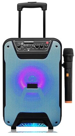 Trolley Bluetooth Speaker, Rechargeable Outdoor Speaker System with 8 Subwoofer, Wireless Microphone, Trolley Design Speaker with Led Lights for Party, Home, Camping, Travel