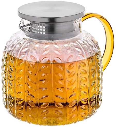 KADAX Teekanne 1,3 Liter aus Borosilikatglas, hitzebeständige Glaskanne mit Edelstahl Deckel und integriertem Sieb, Glasteekanne, Wasserkaraffe aus Glas, Glaskaraffe