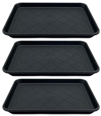 Bofanze 3 Piezas Bandeja para Zapatos con Bordes,42 * 32 * 2.7cm | Negro, 42 × 32 × 2,7 cm, grande con borde, para zapatos, comederos y macetas