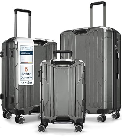 4FLY Aluminium-Rahmen Hartschalen-Reisekoffer Set 3-teilig Ultraleicht (M/L/XL) – TSA-Schloss, 4 Spinner-Doppelrollen & Aluminium-Teleskopgriff, Reisegepäck Set mit Handgepäck & Aufgabegepäck