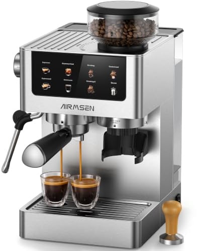AIRMSEN 20 Bar Macchina per Caffè Espresso con Macinacaffè e Montalatte - Programmable, Compatibile con Caffe Freddo (Cold Brew) e Americano, Macchina del Caffe per Macinato​/Chicco Intero, 1,8L