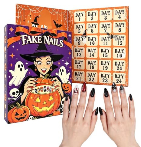 Halloween Adventskalender mit 24 Türchen Gruselige künstliche Nägel