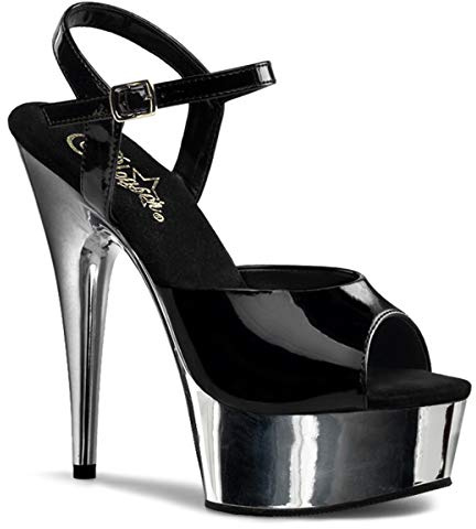 Pleaser PLEASER DELIGHT-609, Damen Plateau Sandalen, Schwarz (Schwarz (Blk/Slv Chrome)), 36 EU