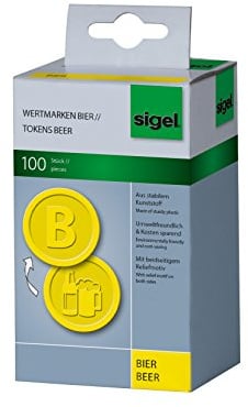SIGEL Wertmarken Bier gelb 100 Stück 25 mm Kunststoff | WM004, Pfandmarken aus stabilen Kunststoffchips, wiederverwendbar für Catering, Feste und Events