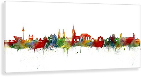 Kunstbruder - Nürnberg Skyline Light (div. Größen) - Kunst Druck auf Leinwand Panorama Wandbild Streetart Dekoration Wohnzimmerbild 50x100cm