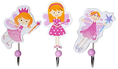 Set aus drei kleinen Fee Kleiderhaken Garderobenhaken Wandhaken aus Holz für Kinder Mädchen