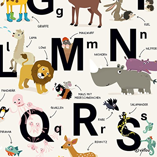 viilou Poster ABC Plakat Buchstaben Print Alphabet Tiere Illustration Lernposter Grundschule Plakate Kinderzimmer Dekoration illustriertes Tieralphabet